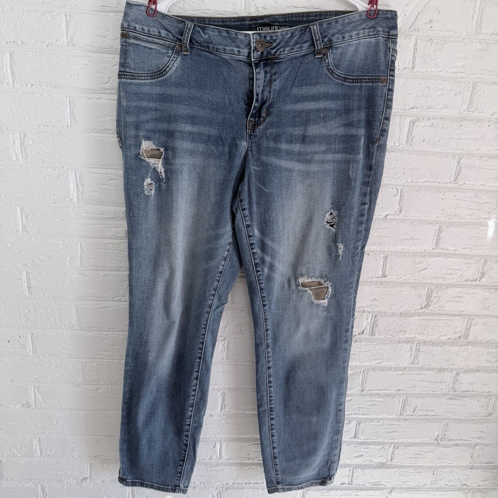 Maurice's Distressed With Camo Blue Jeans Size 18 Short Womens Pants